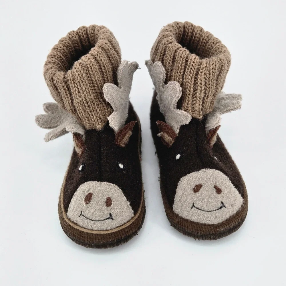 Haflinger Kids Boiled Wool Moose Slipper Boots Cuffed Sock Shoes EU 25 US 9 EUC